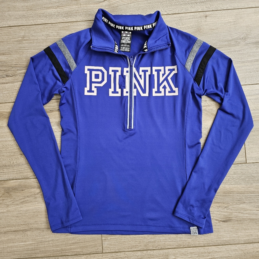 Blue Victoria's Secret PINK Quarter-Zip Ultimate Pullover